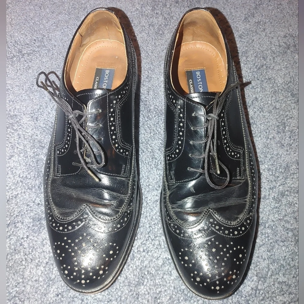 Bostonian Black Leather Wingtip Men's Shoes, Size 10.5